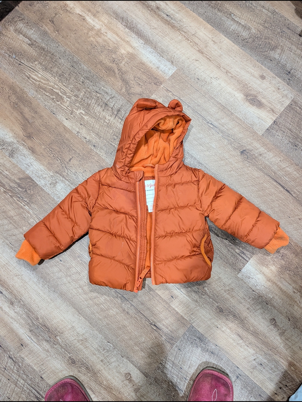 Cat & Jack Bright Orange Quilted Puffer Jacket with Hood